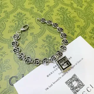Gucci GG Marmont Interlocking G-Link Silver and Black Enamel Bracelet