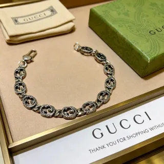 Gucci GG Marmont Interlocking G Pulsera de Plata con Textura de Cuerda