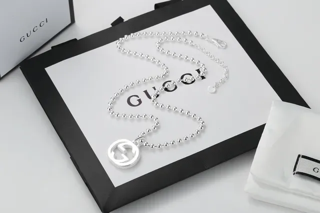 Gucci GG Marmont Interlocking G Silver Ball Chain Necklaces 2