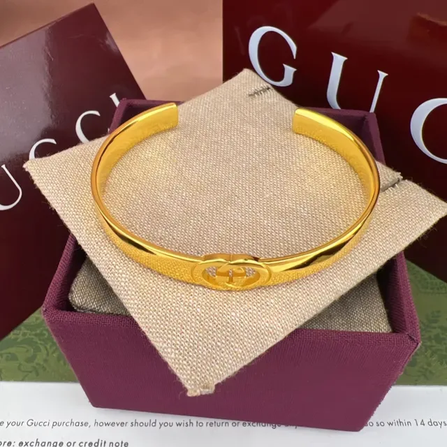 Gucci GG Marmont Interlocking G Silver Rigid Cuff Bracelet 4