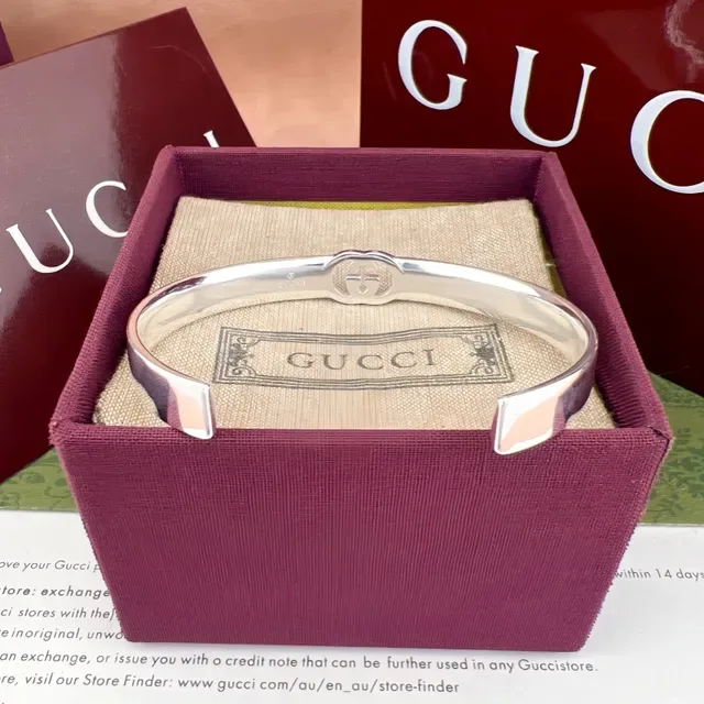 Gucci GG Marmont Interlocking G Silver Rigid Cuff Bracelet 5