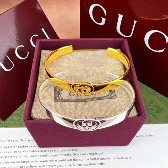Gucci GG Marmont Interlocking G Silver Rigid Cuff Bracelet 7