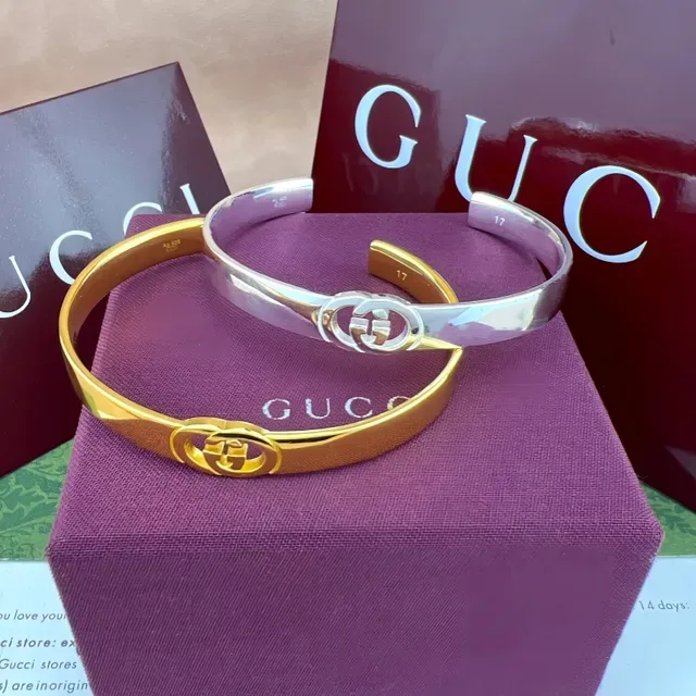 Gucci GG Marmont Interlocking G Silver Rigid Cuff Bracelet 8