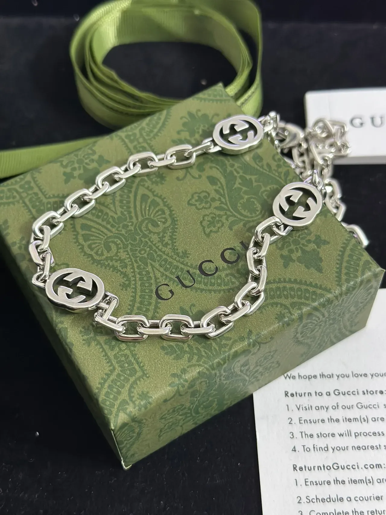 Gucci GG Marmont Interlocking G Silver-Tone Chain Bracelet 2