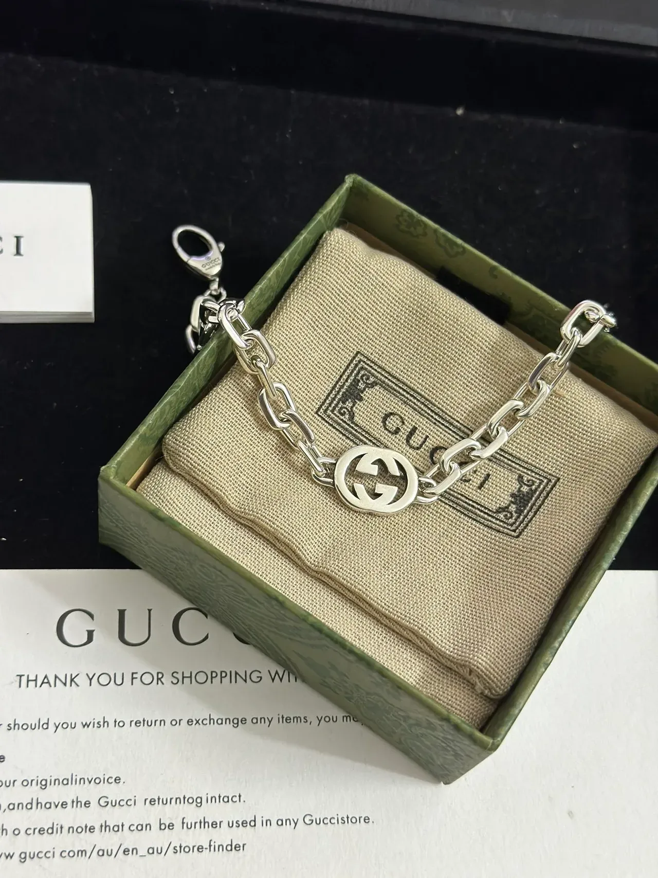 Gucci GG Marmont Interlocking G Silver-Tone Chain Bracelet 3