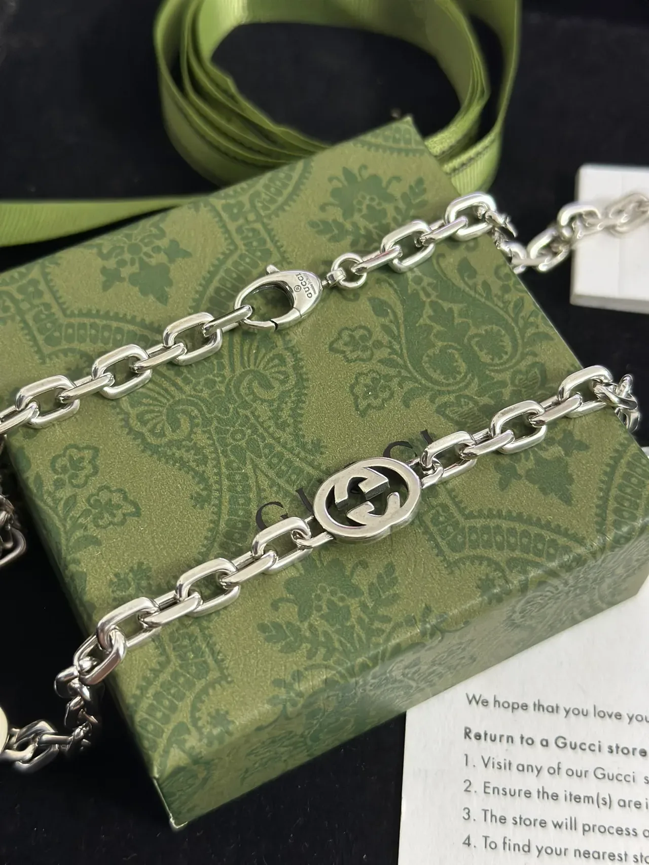 Gucci GG Marmont Interlocking G Silver-Tone Chain Bracelet 5