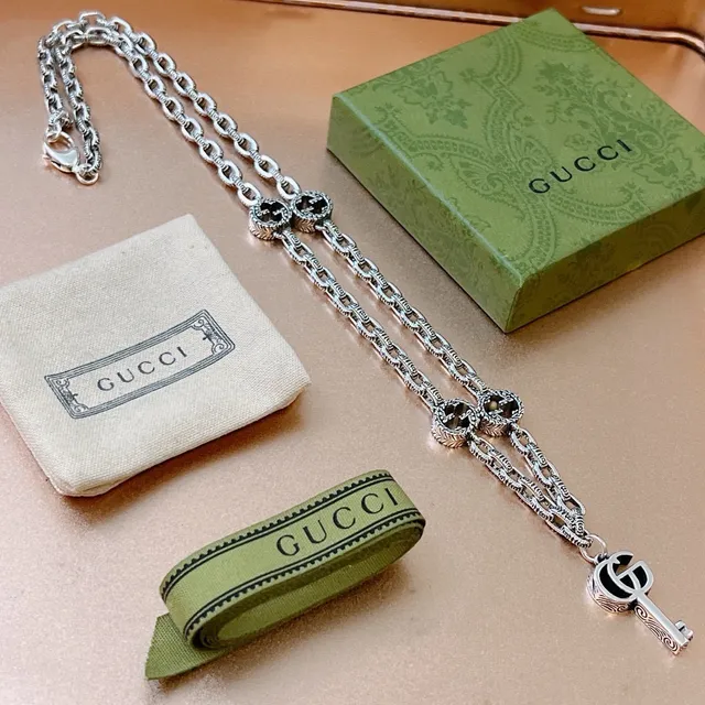 Gucci GG Marmont Key Pendant Silver-Tone Chain Necklace 8