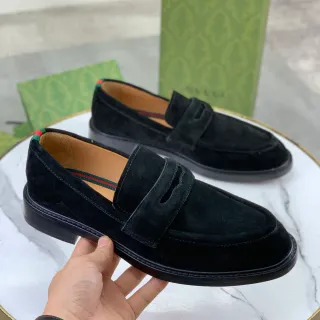 Gucci GG Marmont Loafer 黑色麂皮网纹条纹乐福鞋