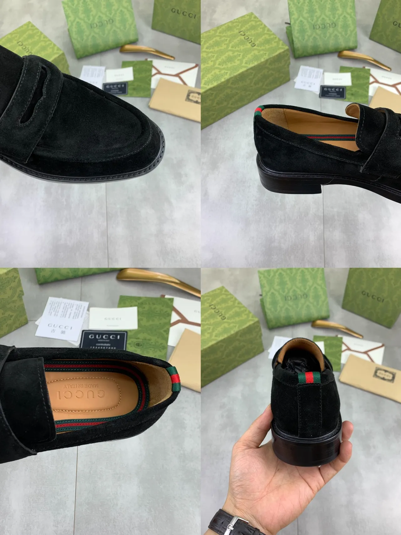 Gucci GG Marmont Loafer Black Suede Web Stripe Loafers 2