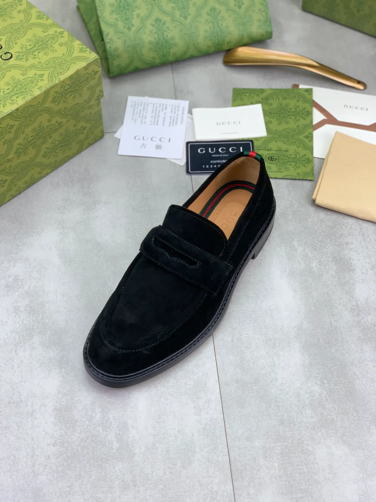 Gucci GG Marmont Loafer Black Suede Web Stripe Loafers 4