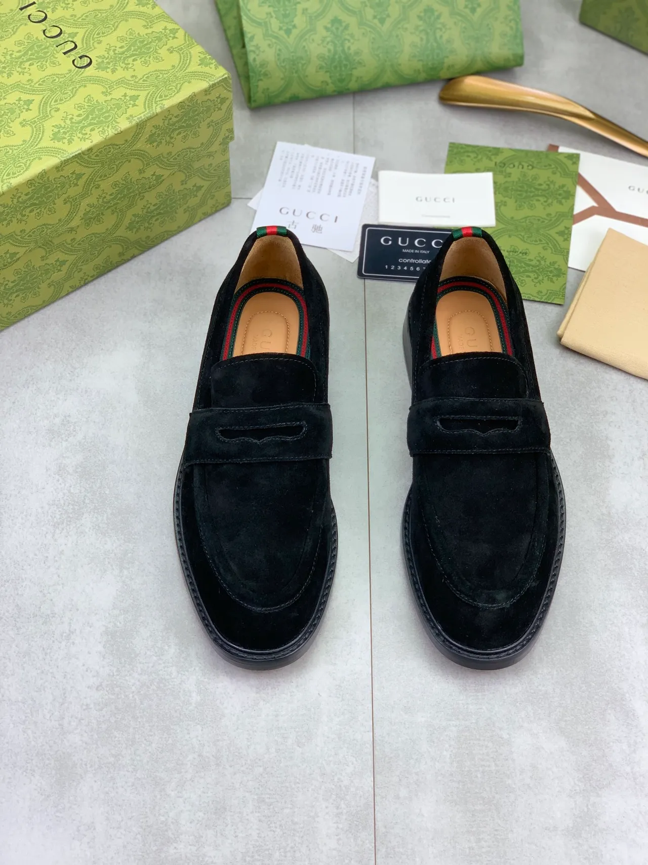 Gucci GG Marmont Loafer Black Suede Web Stripe Loafers 5