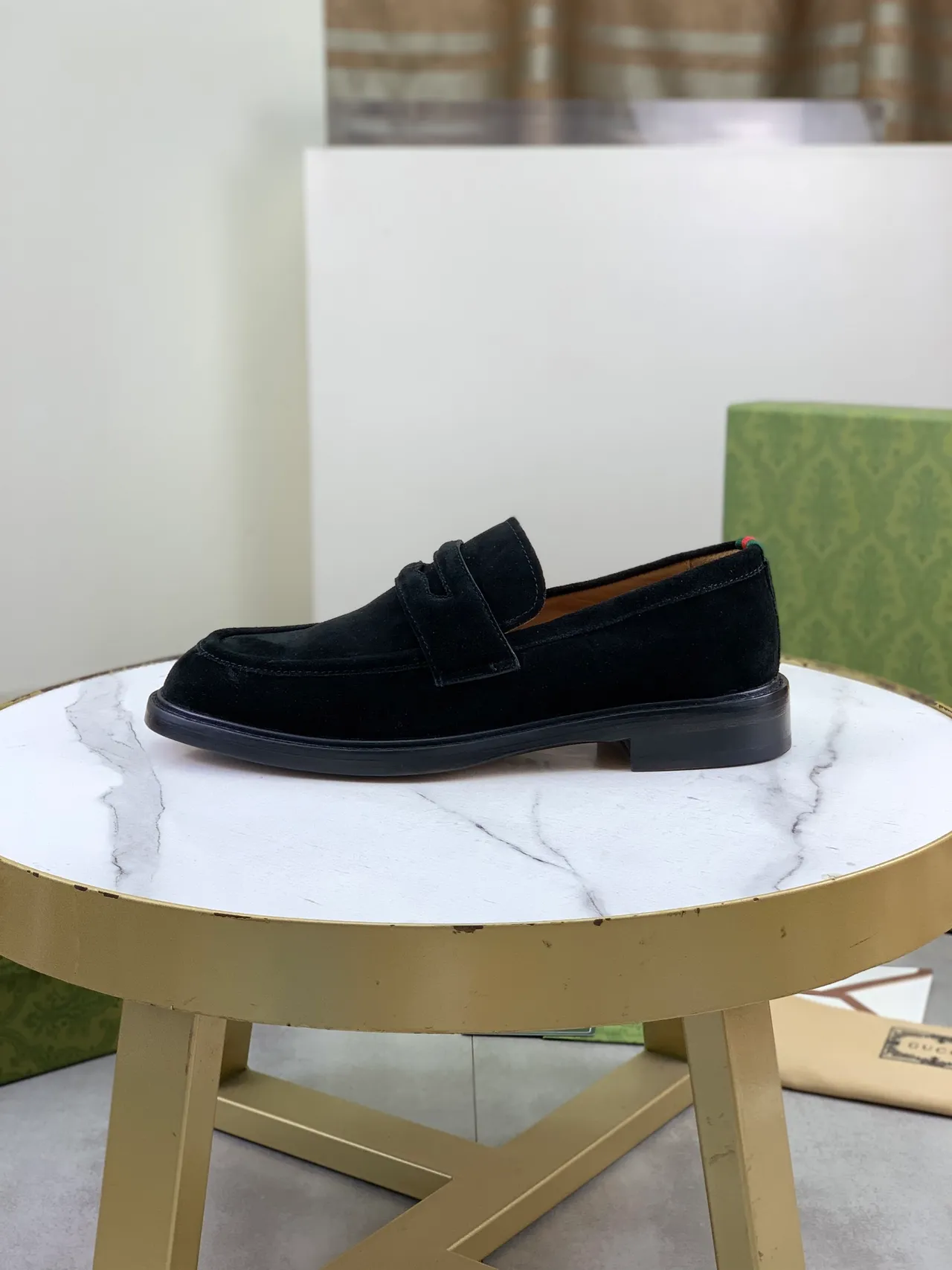 Gucci GG Marmont Loafer Black Suede Web Stripe Loafers 6