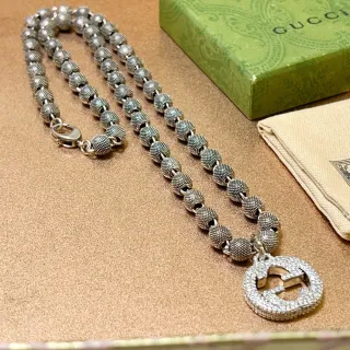 Gucci GG Marmont Pavé Interlocking G Beaded Chain Necklace