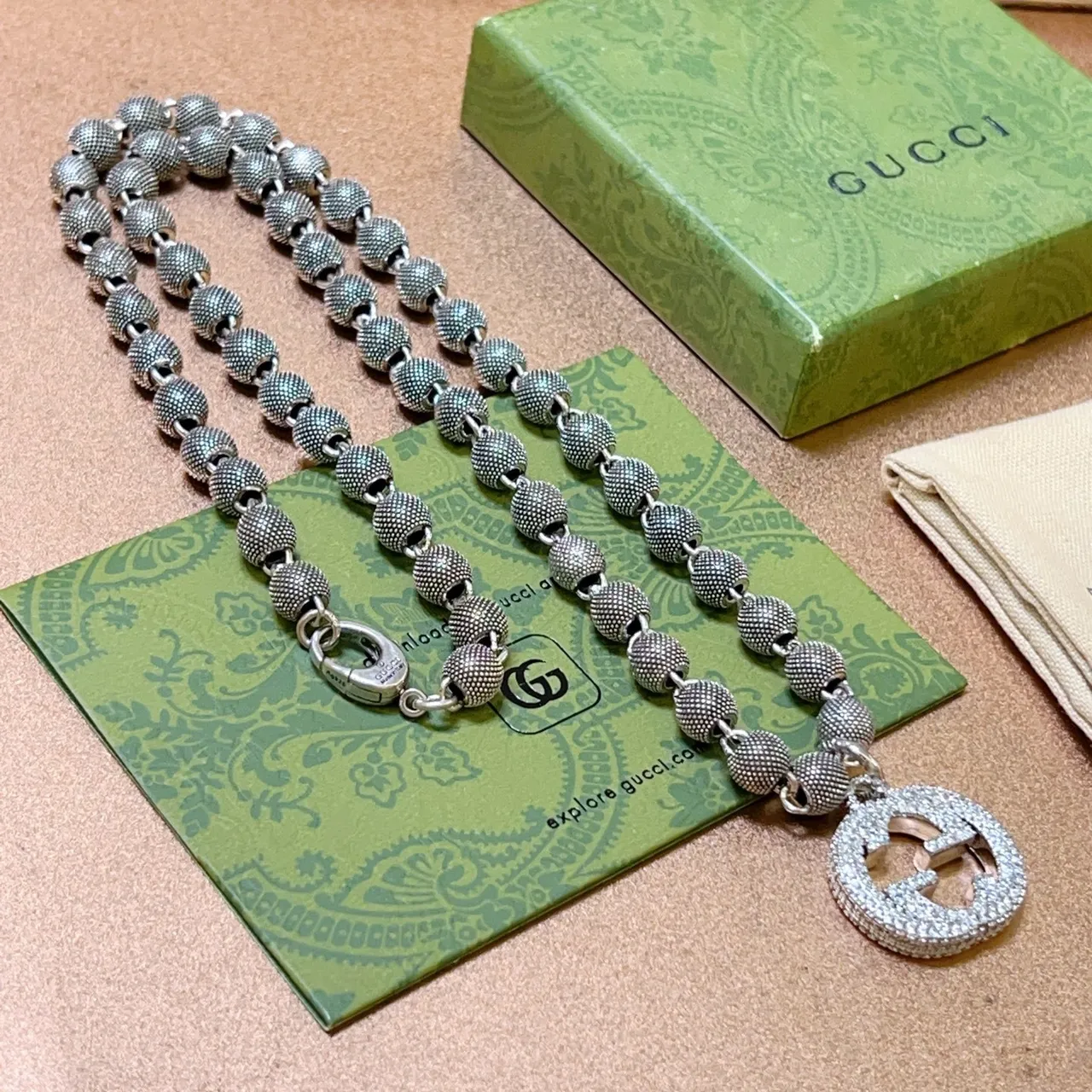 Gucci GG Marmont Pavé Interlocking G Beaded Chain Necklace 3