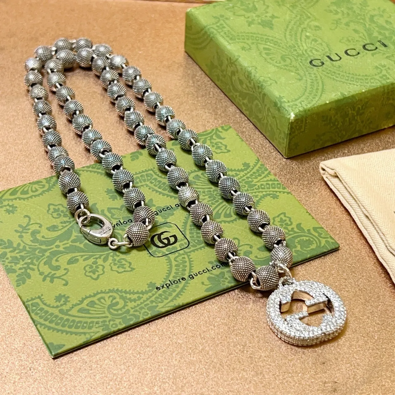 Gucci GG Marmont Pavé Interlocking G Beaded Chain Necklace 7