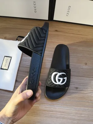 Gucci GG Marmont Quilted Interlocking GG Logo Black Slippers 2