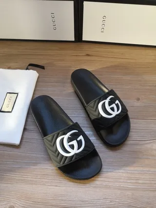 Gucci GG Marmont Quilted Interlocking GG Logo Black Slippers 7