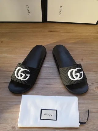 Gucci GG Marmont Quilted Interlocking GG Logo Black Slippers 9