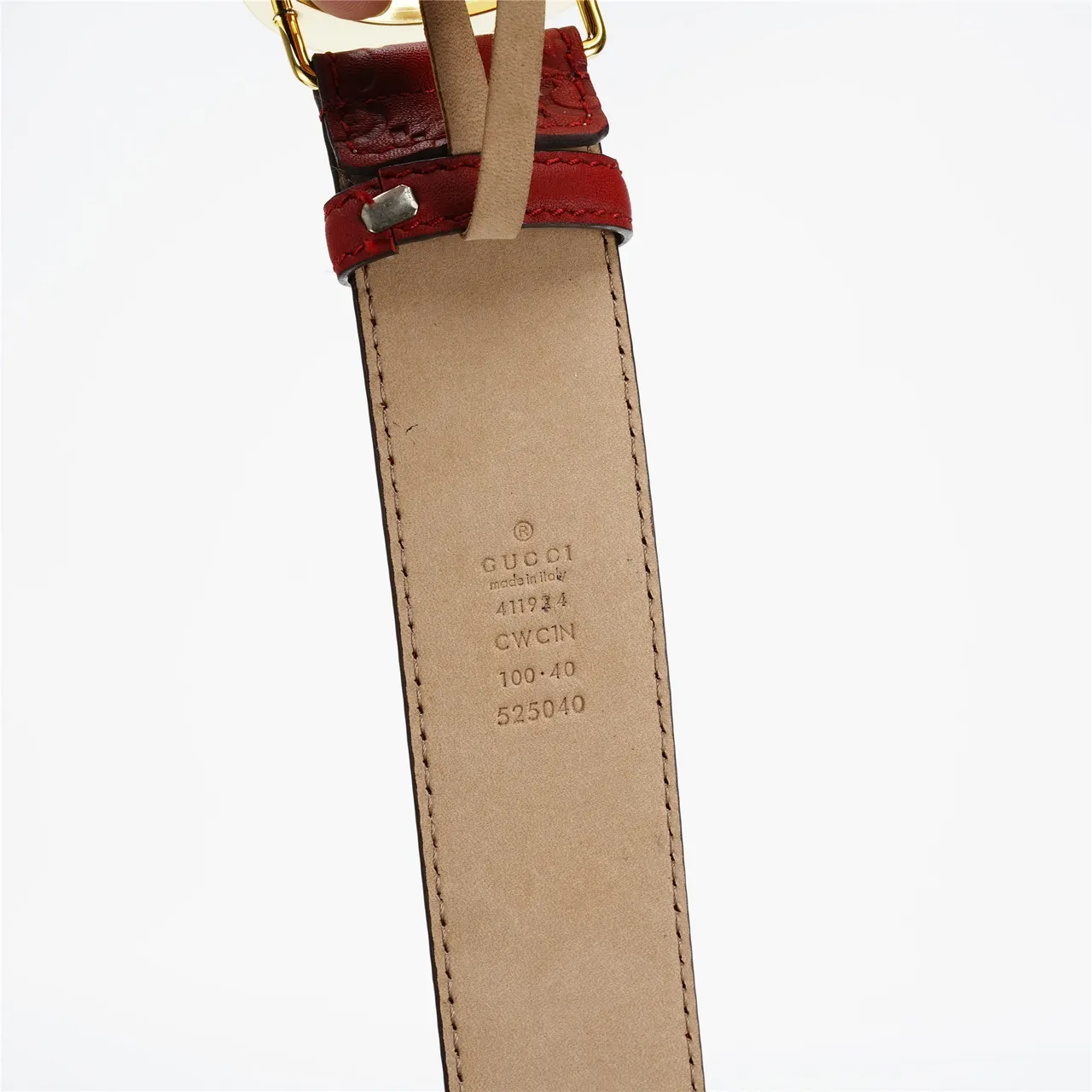 Gucci GG Marmont Red Gold Embossed Monogram Circular Interlocking G Buckle Leather Belt 7
