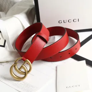Gucci GG Marmont লাল সোনা Interlocking G বাকেল চিকন চামড়ার বেল্ট