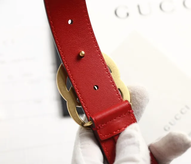 Gucci GG Marmont Rouge Or Interlocking G Boucle Cuir Lisse Ceinture 2