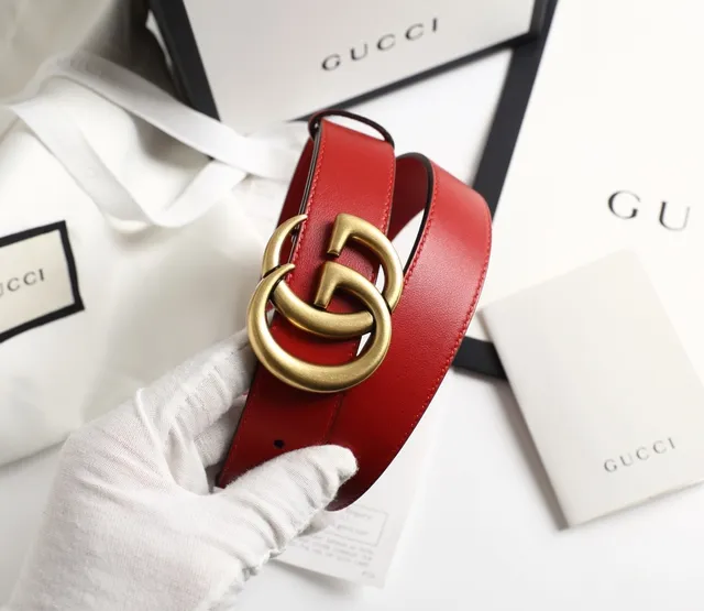 Gucci GG Marmont Rouge Or Interlocking G Boucle Cuir Lisse Ceinture 3
