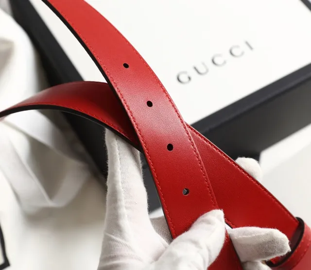 Gucci GG Marmont Rouge Or Interlocking G Boucle Cuir Lisse Ceinture 4