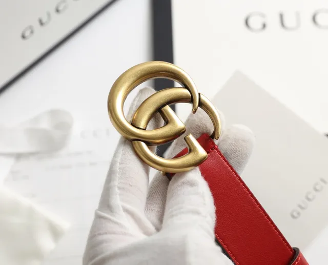 Gucci GG Marmont Rouge Or Interlocking G Boucle Cuir Lisse Ceinture 5