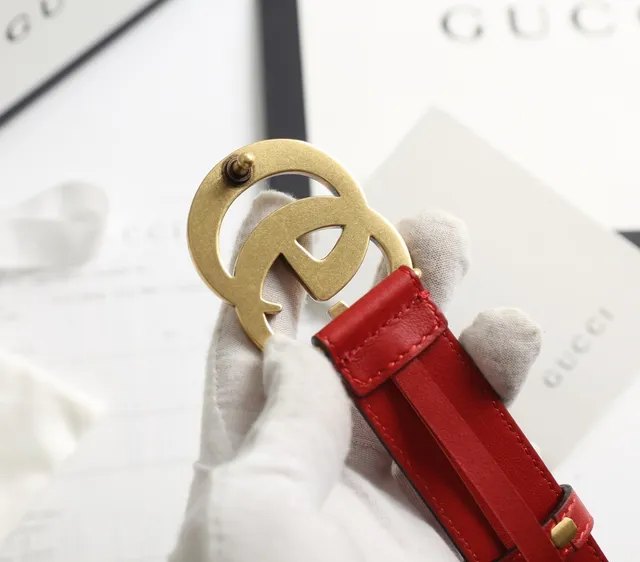 Gucci GG Marmont Rouge Or Interlocking G Boucle Cuir Lisse Ceinture 6