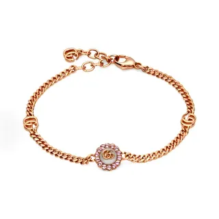 Gucci GG Marmont Rose Gold Crystal-Embellished Curb Chain Bracelet