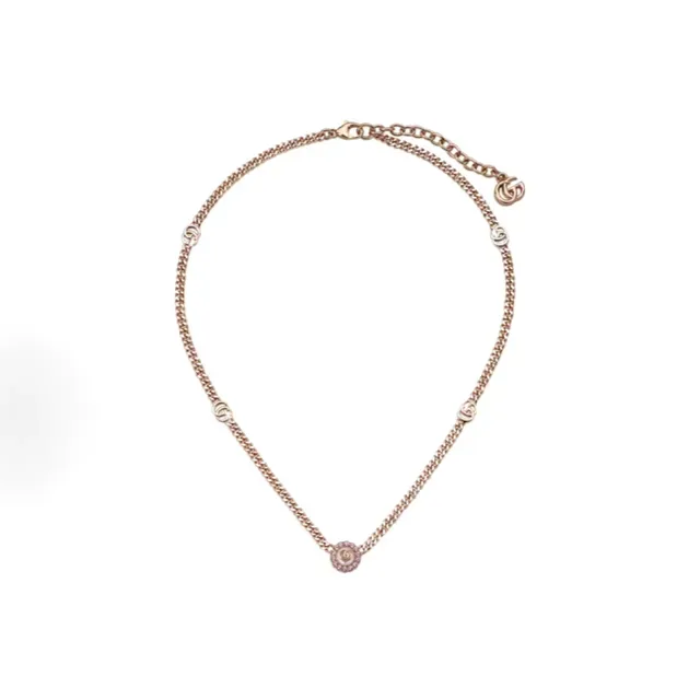 Gucci GG Marmont Rose Gold Crystal-Embellished Curb Chain Bracelet 8