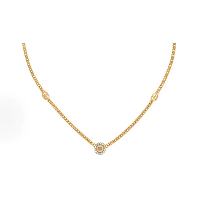 Gucci GG Marmont Rose Gold Crystal-Embellished Curb Chain Bracelet 9