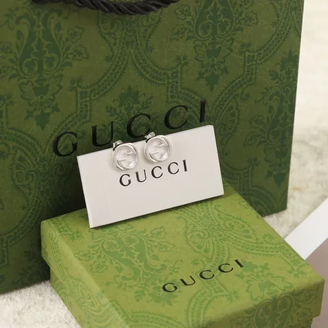 Gucci GG Marmont Silver Beige Interlocking G Logo Circular Stud Earrings 7