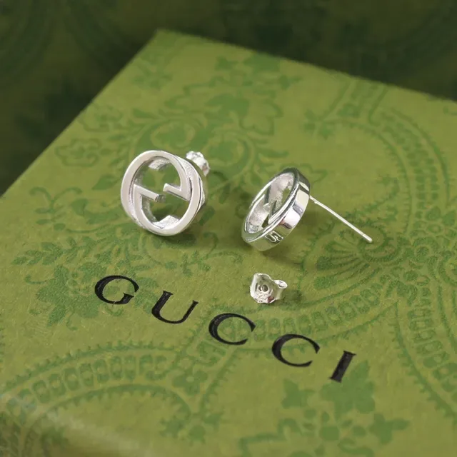 Gucci GG Marmont Silver Beige Interlocking G Logo Circular Stud Earrings 8