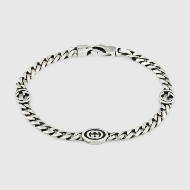 Gucci GG Marmont Silver Black Curb Chain Interlocking Motifs Bracelet 3