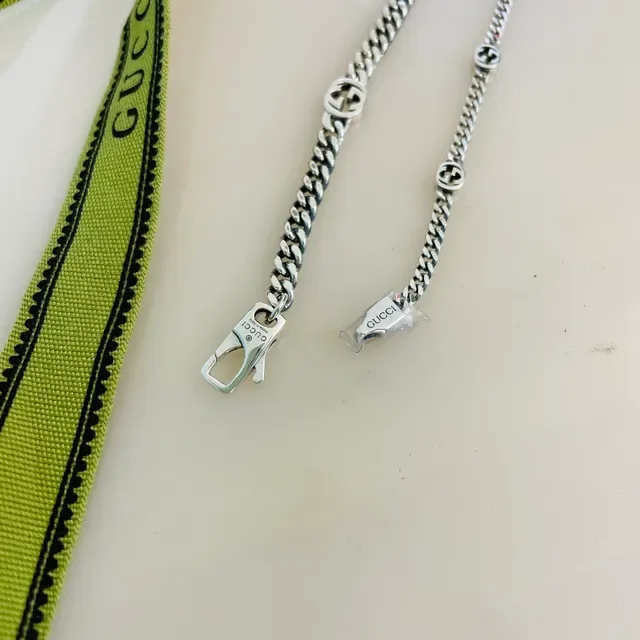 Gucci GG Marmont Silver Black Curb Chain Interlocking Motifs Bracelet 6