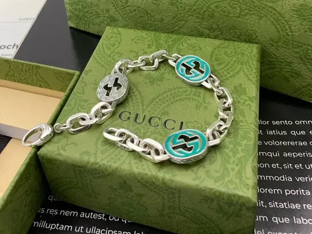 Gucci GG Marmont Silver Blue Chunky Link Chain Enamel Medallions Bracelet 2