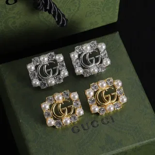 Gucci GG Marmont Square Pearl and Crystal Earrings