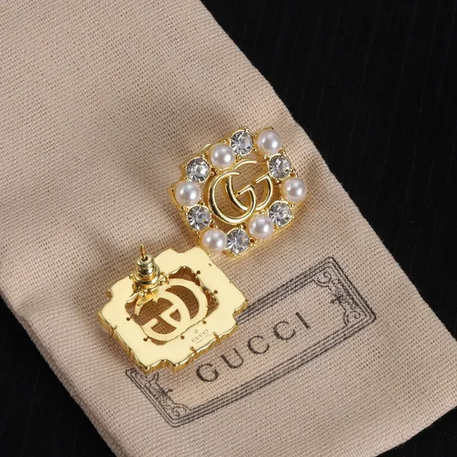 Gucci GG Marmont Square Pearl and Crystal Earrings 2