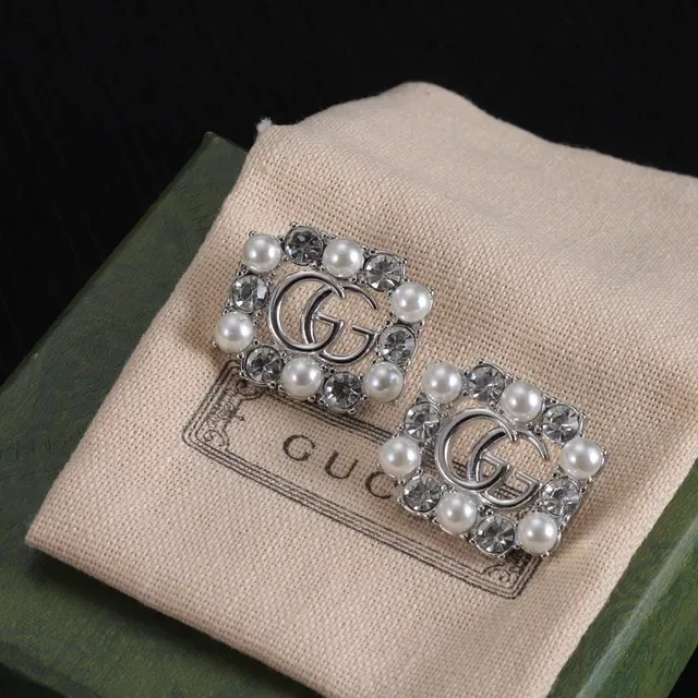 Gucci GG Marmont Square Pearl and Crystal Earrings 3