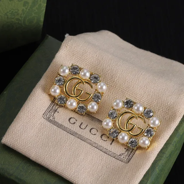 Gucci GG Marmont Square Pearl and Crystal Earrings 5
