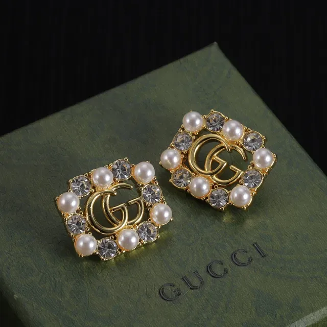 Gucci GG Marmont Square Pearl and Crystal Earrings 6