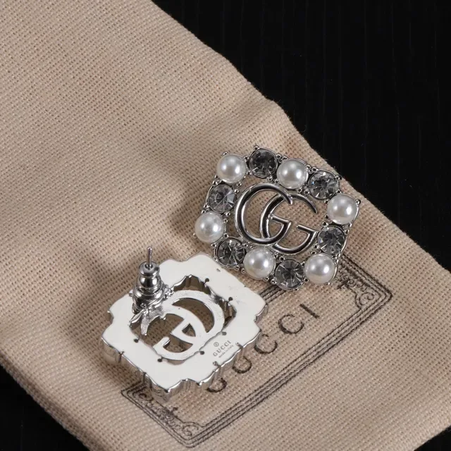 Gucci GG Marmont Square Pearl and Crystal Earrings 7