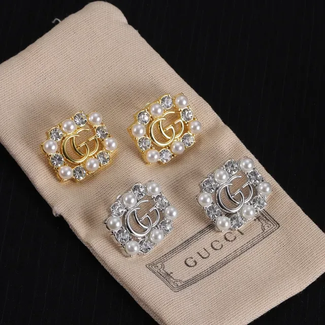 Gucci GG Marmont Square Pearl and Crystal Earrings 8
