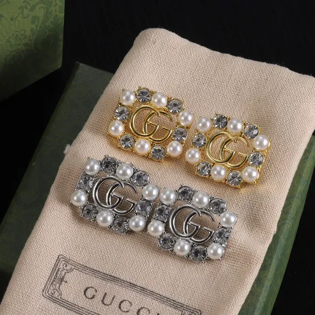 Gucci GG Marmont Square Pearl and Crystal Earrings 9