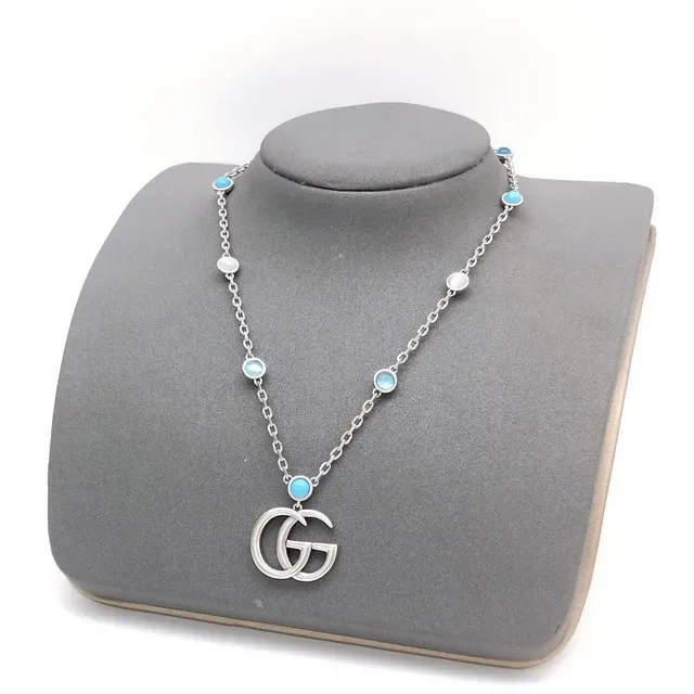 Gucci GG Marmont Turquoise Stone Silver-Tone Chain Necklace 2