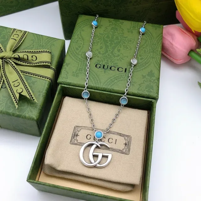 Gucci GG Marmont Turquoise Stone Silver-Tone Chain Necklace 4