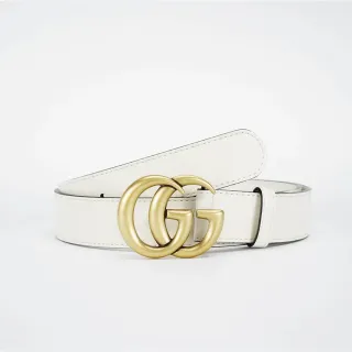 Gucci GG Marmont White Gold Interlocking G Buckle Smooth Leather Belt