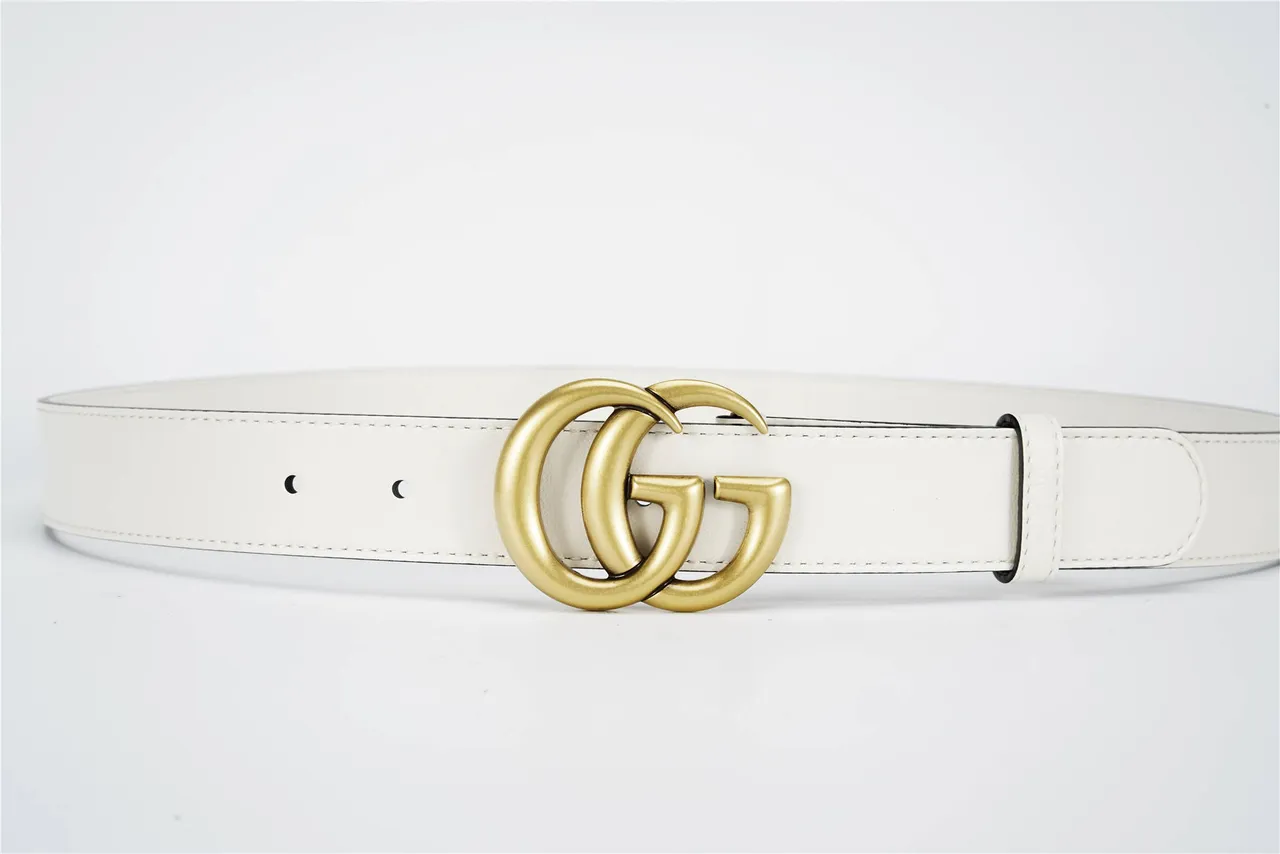 Gucci GG Marmont White Gold Interlocking G Buckle Smooth Leather Belt 8