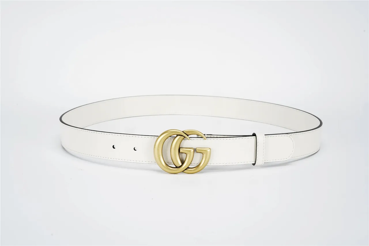 Gucci GG Marmont White Gold Interlocking G Buckle Smooth Leather Belt 9